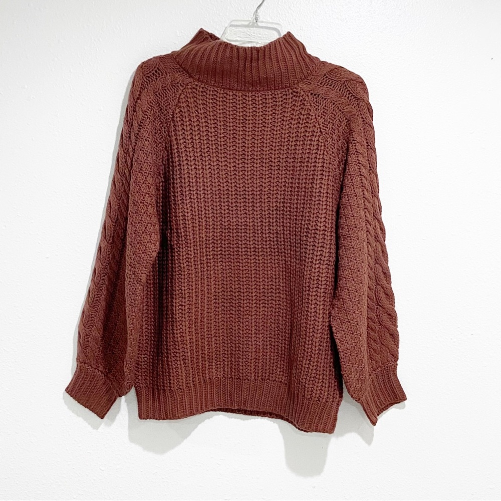 Pink Lily Red Maroon Oversized Long Knit Mock Neck Sweater S